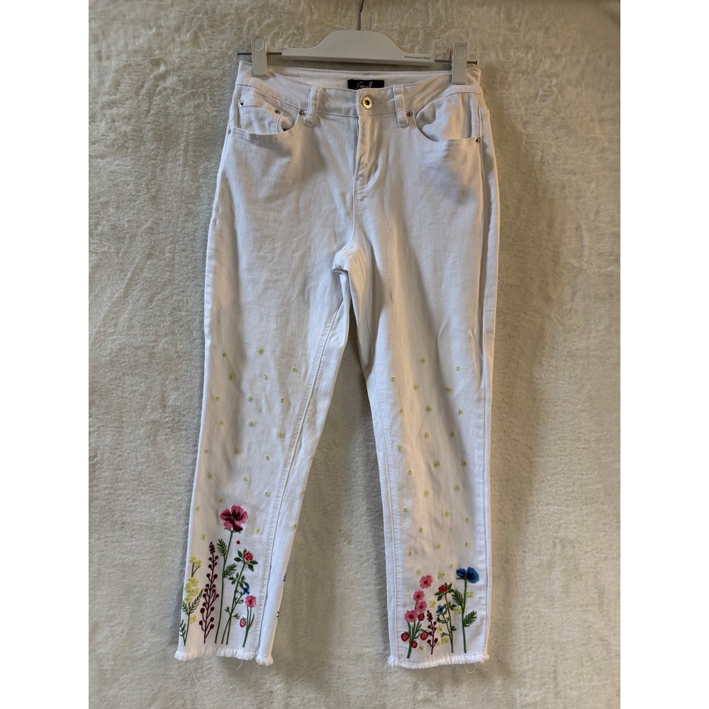Earl Jean Womens 4 White Floral Embroidered Skinny Ankle Jeans Raw Hem M50080